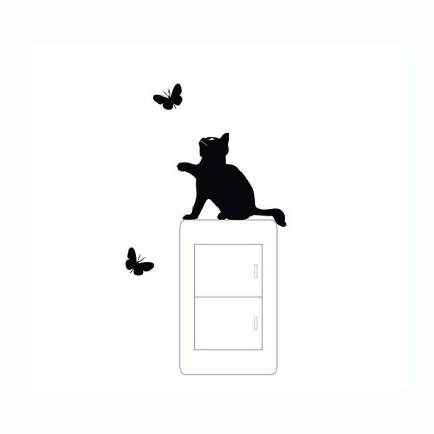 Removable DIY Home Decors Cat Butterflies Switch Stickers Wall Posters Murals Notebook Phone Cartoon Stickers Adesivos de Parede