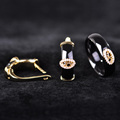 Europe OL Black Round Zircon Ceramic Jewelry Sets Earrings Ring Women Man 18k Oro Gold Oval