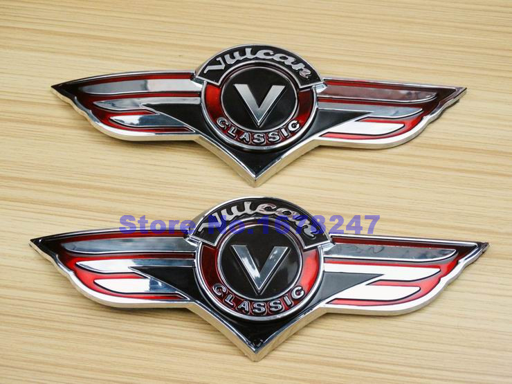 Motorcycle Chrome with Red 3M ABS Plastic Fuel Oil Gas Tank Badge Emblem Decal Sticker For Kawasaki Vulcan Classic Custom New