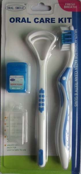 Oral care kit tooth brush +dental floss + tongue brush+ brush holder