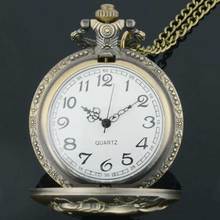 Vintage Horse hollow bronze quartz pocket watch pendant necklace gift male Womens Wholesale Price Free shipping
