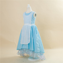 Free Shipping Retail 1pc 2015 New Girls Movie Cosplay Costume Fairy Cinderella Princess Dress Fancy Bows Party Dresses C1506