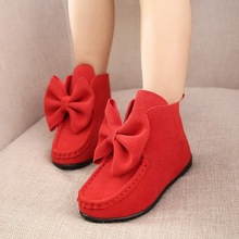 2015 New Spring Kids Boots for Girls 3 Colors Children Flat Solid Bow Boots Fashion Trench