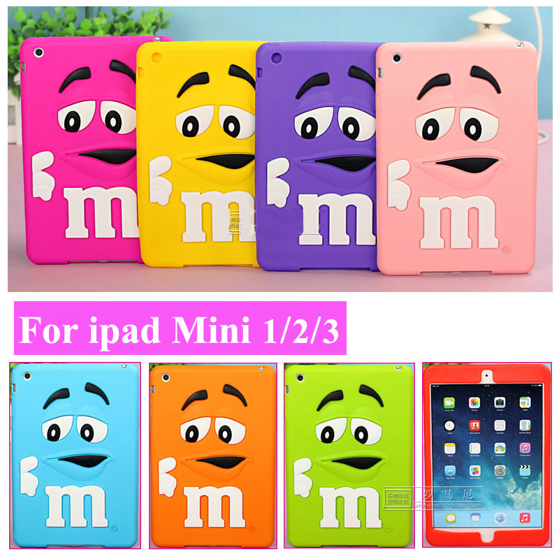 3D Cute cartoon M M Chocolate Bean Candy Rubber Silicone Cases For iPad Mini 1 2