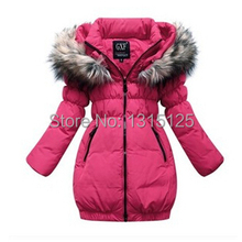 Free shipping 2015 new fashion clothing fur hooded zipper duck down kids winter jacket girls coats