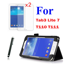Фолио стенд кожаный чехол ремешок и держатель + 2 * ясно Films стилус для Samsung Galaxy Tab 3 Tab3 Lite 7 7.0 T110 T111