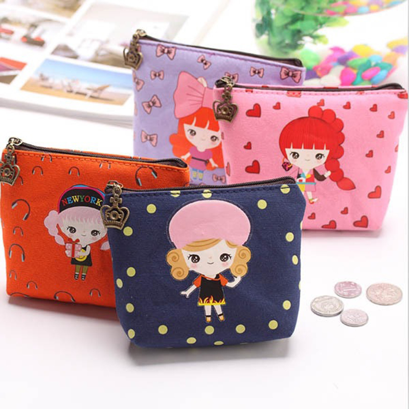 1 Pc Canvas Wallet Card Key Coin Purse Bag Pouch Case Pattern For Women Girl