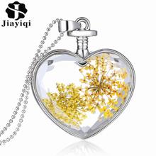Vintage Sterling Silver Jewelry Fashion Glass Collares Dry Flower Statement Necklace for Women Fine Jewelry Christmas Gift