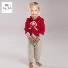 DB3996 dave bella spring autumn baby girls red romper girls big bow jacquard romper
