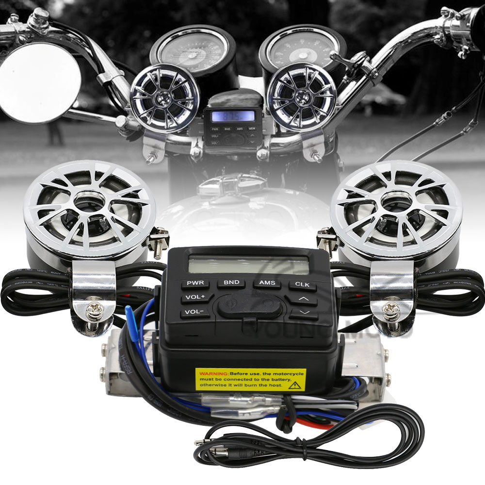 Motorcycle Handlebar Mount FM AM Audio Radio MP3 Speaker AUX Input for font b Harley b