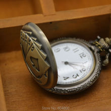 Antique Bronze Big Playing Cards Pocket Watch Hand Cards Large Vintage Pocket Watch With Chain Reloj