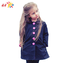 Autumn Winter New Kids Children Girl Fashion Cute Vogue Trench Bowknot Outwear Long Sleeve Button Polka