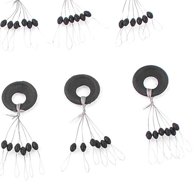 WSFS Hot Sale 10 Pcs 6 in 1 Black Rubber Oval Bead Ring Fishing Bobber Stopper