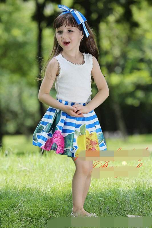 2015 Summer New Children Clothes Girl Sets White Cotton T-shirt Pants Fashion Girl Sets 2-7Years 4719 Not Have Necklace ..