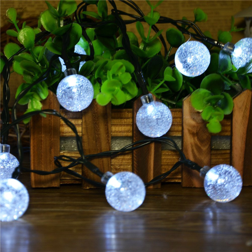 Crystal Ball Globe Fairy Strip Lights 6M 30 LED Solar Powered led Outdoor String Lights for ...