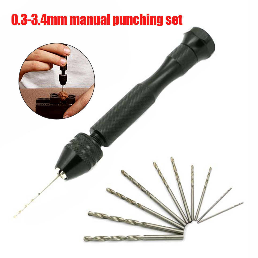 Mini Micro Hand Drill Chuck with 5pcs Twist Drill Bit Jewelry Craft DIY Tool F-U 