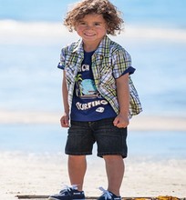 cheap baby clothes summer style new clothes boy shortsleeve fantasias infantis plaid set kid denim set jeans 3 pcs