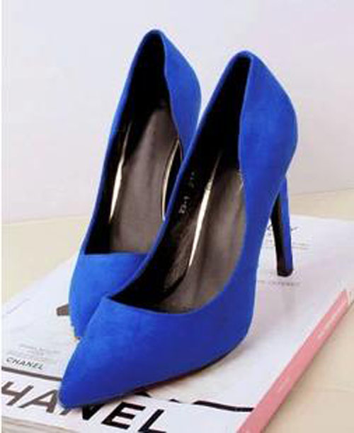 blue velvet high heel shoes