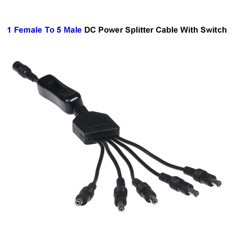 ( 30 pcs/lot ) 1 Female DC Power Connector To 5 Male DC Power Connector Wire Splitter Cable With Switch For CCTV LED Strip