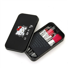 Sweet Girl Hello Kitty Pink Black Iron Case Makeup Brush Kit 7 PCS make up brushes