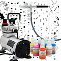 Complete Professional Airbrush Nail Kit with AB 136 Airbrush Colopaint Compressor Colors and Nail Stencil