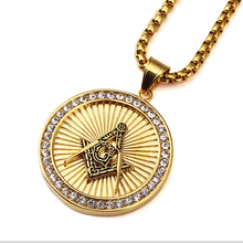 Men HipHop Masonic Necklace Fashion Stainless Steel 18K Real Gold Plated Pendant For Fine Holiday Accessories with 27 “Chain