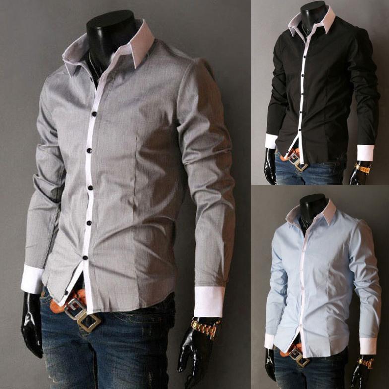 2015 Men\'s Fashion Shirt Men Solid Color Male Shir...