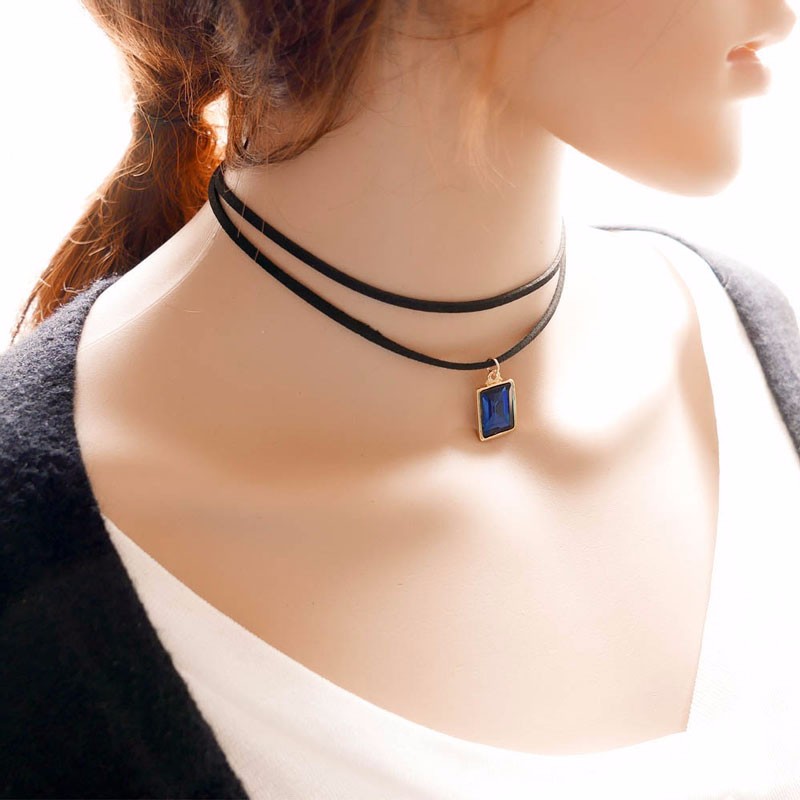 Fashion Gold Plated Square Pendant Statement Women Choker Necklace Jewelry Black Luxury Neck Multilayer Necklaces 620088