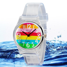 Willis mini mujeres de rayas de colores de impresión reloj análogo de cuarzo con el plástico correa relojes mujer vestido