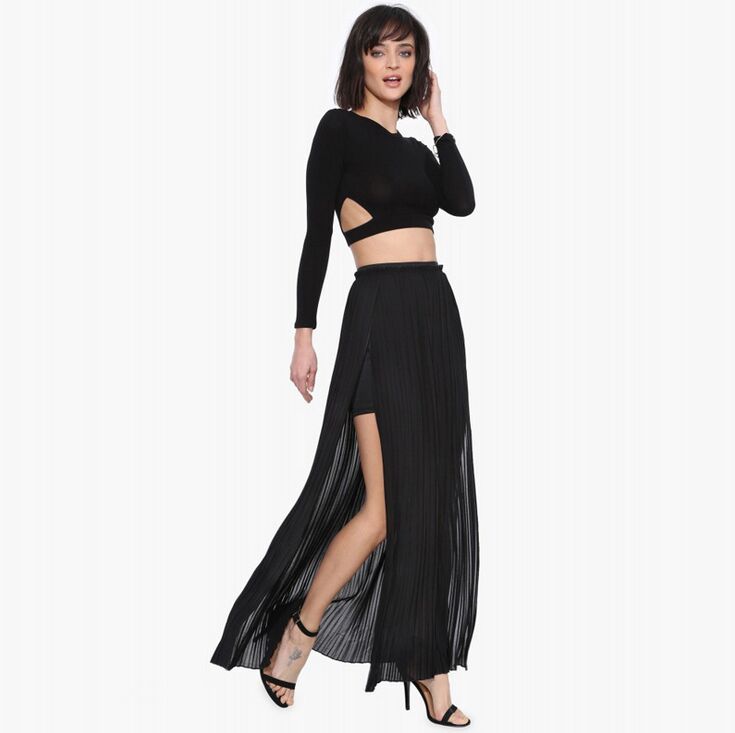 מוצר mainland summer style skirt solid ankle length free shipping size xs s pleated slit solid high waist ankle length summer jupe מוצר mainland summer style skirt solid ankle length free shipping size xs s pleated slit solid high waist ankle length summer jupe