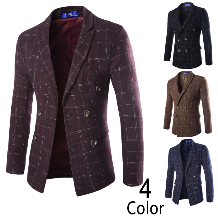 New winter men s fashion high grade wool double breasted font b tartan b font suit