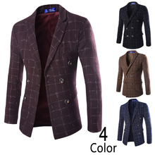 New winter men s fashion high grade wool double breasted font b tartan b font suit