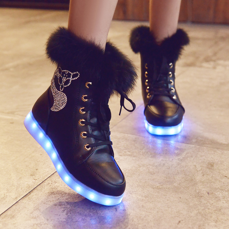 2015 New Arrival Fashion LED Winter Snow Boots led glowing shoes Women
