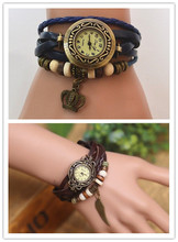Envío libre – unisex hombre y mujer pulsera Vintage de cuero reloj de pulsera corona / wing Pandent Retro reloj de la joyería reloj