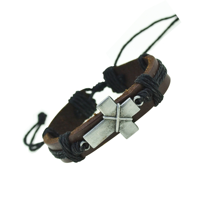 Cross Charm Genuine Leather Bracelets Men Bracelets for Women Wristband Bracelet Cord
