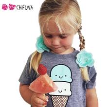 Korean Style 2016 Summer Kids Tops Girls Short Sleeve T Shirt Cotton Cute Ice Cream Print Tee Shirt Children Clothes 1-4Y