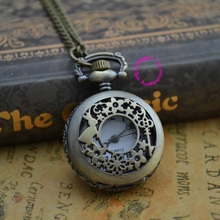 fashion quartz antique pocket watch woman alice in wonderland rabbit cat women vintage fob watches retro
