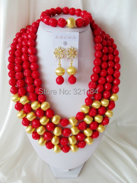 African Beads Artificial Coral Jewelry Set Nigerian Wedding Coral Jewelry Set Chunky African Jewelry Set Free Shipping CRB-1201