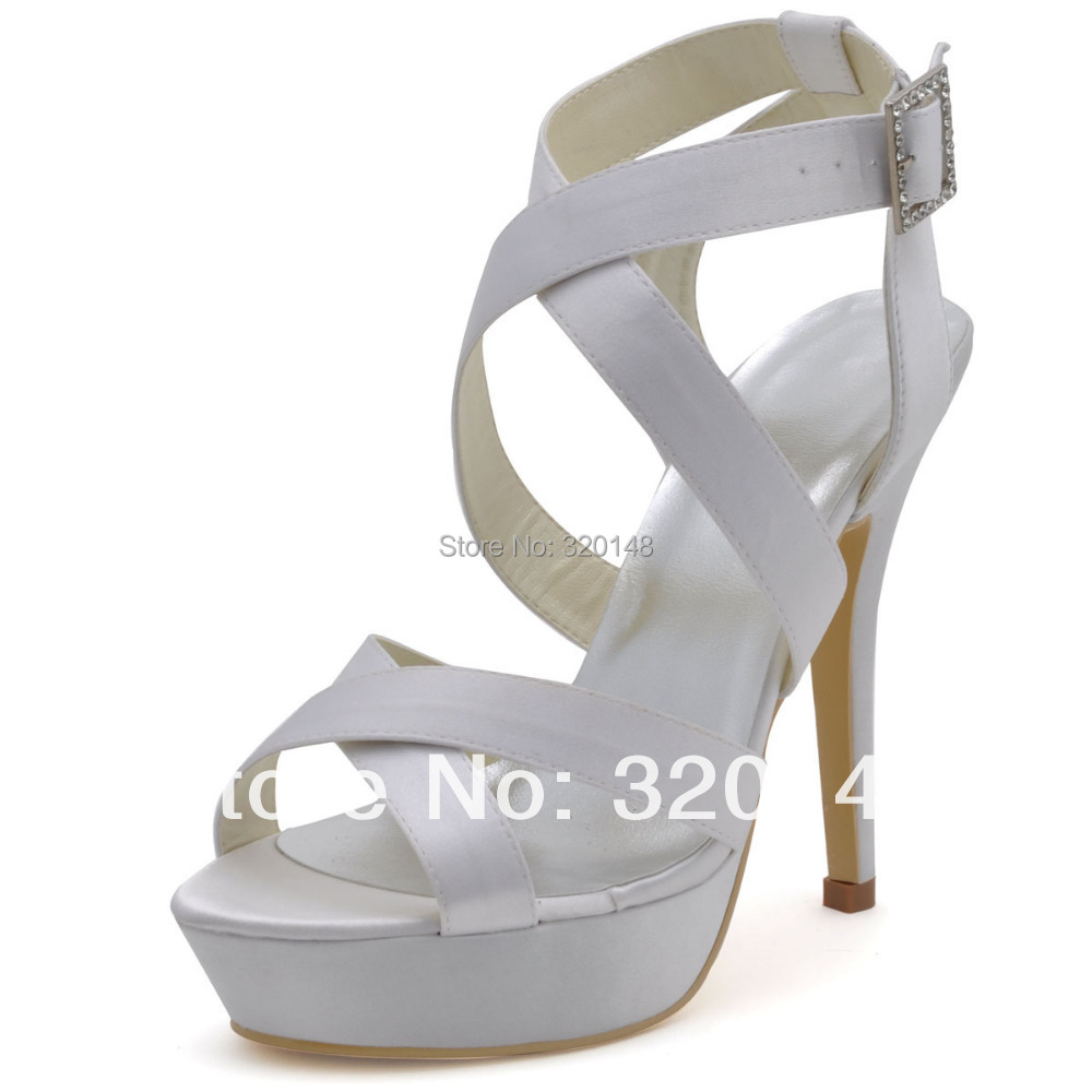 Fashion Wedding Sandals Free Shipping EP2124-PF White Open Toe Cross Straps Platform Stiletto Heels Satin Ultra High Heel Shoes