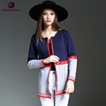 2016 Sinofashion New Autumn Fashion Knit Cardigan 16811 Round Neck Long Patchwork Contrast Color Thin Sweater