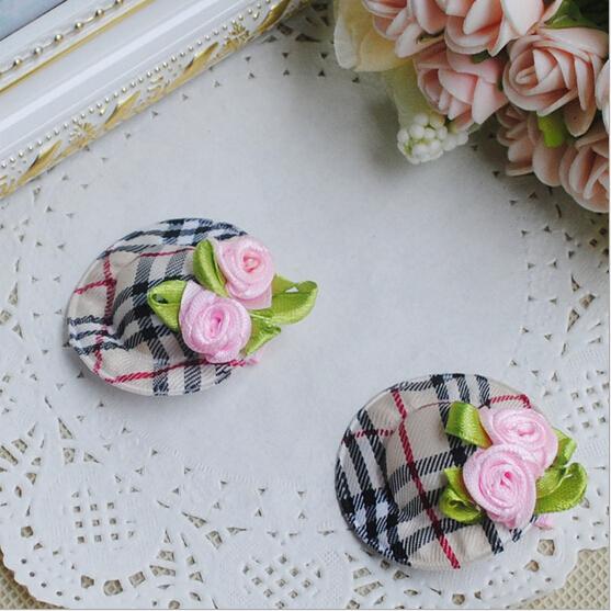 2015 Baby girl s styling tool font b Tartan b font flowers hat hairpin headwear 2piece