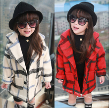 Free shipping Qiu dong outfit new han edition girls woolen cloth coat children tartan wool coat