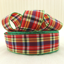 25Y42284 width:21mm red plaid scotish ribbon printed polyester ribbon 25 yards, DIY handmade materials, wedding gift wrap
