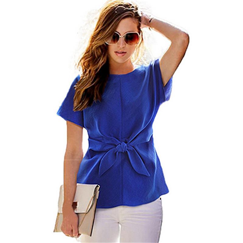2016 Fashion Short Sleeve shirt Bow Chiffon Shirt O neck Office font b Women s b