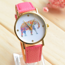 Verano de las mujeres relojes moda patrón elefante cuarzo reloj Popular variedad de colores de cuero redondo relojes envío gratis
