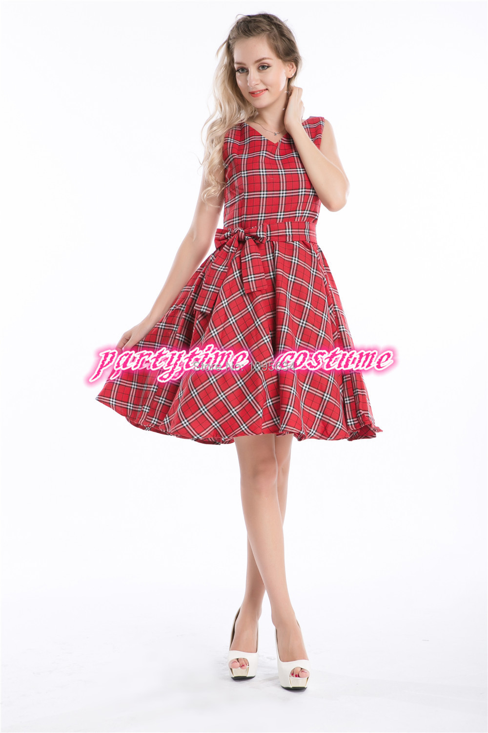 free shipping Vintage Retro Rockabilly Punk font b Tartan b font Goth Swing Skater Party Circle
