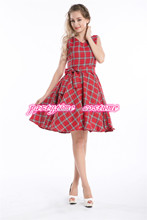 free shipping Vintage Retro Rockabilly Punk Tartan Goth Swing Skater Party Circle Dress S-6XL
