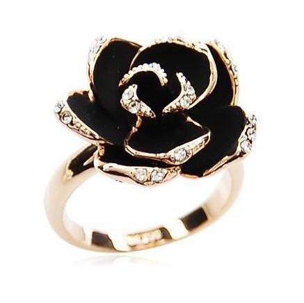 2014 Fashion Women Vintage Water Black Rose Flower Open Ring Fine jewelry Wholesale 17mm size Free