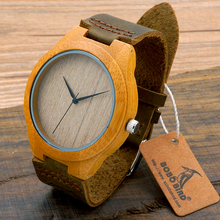 Fashion Handmade Gift Item Bamboo Wooden Watches With Genuine Cowhide Leather Strap Japan Quartz Movement 2035