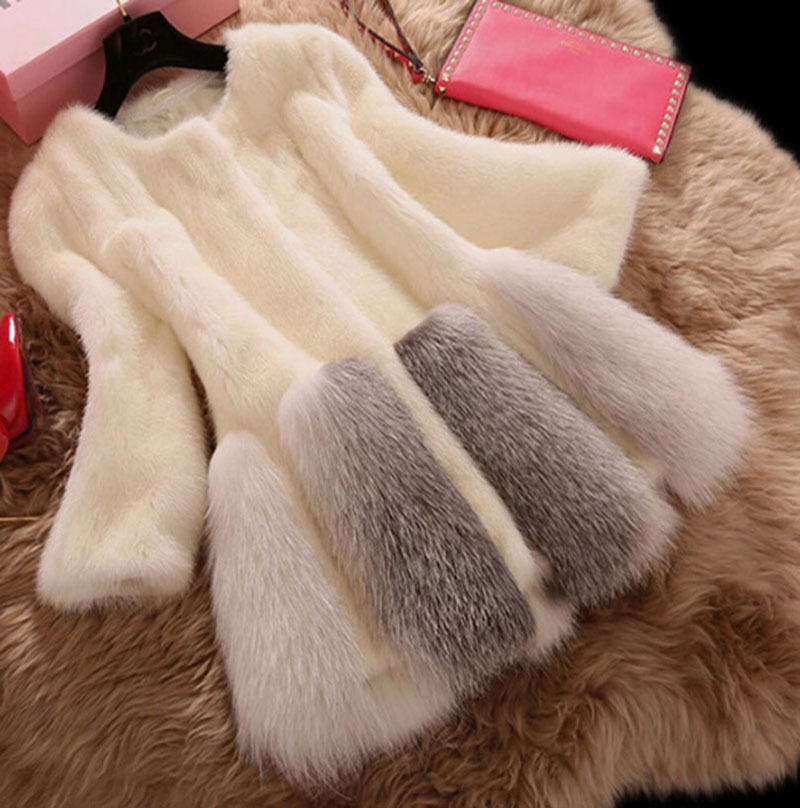 2015 new faux fur coats women leather grass coat P...